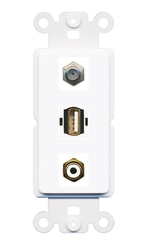 COAX RCA-WHITE USB2 Wall Plate [White]
