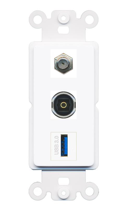 COAX TOSLINK USB-3 Wall Plate [White]