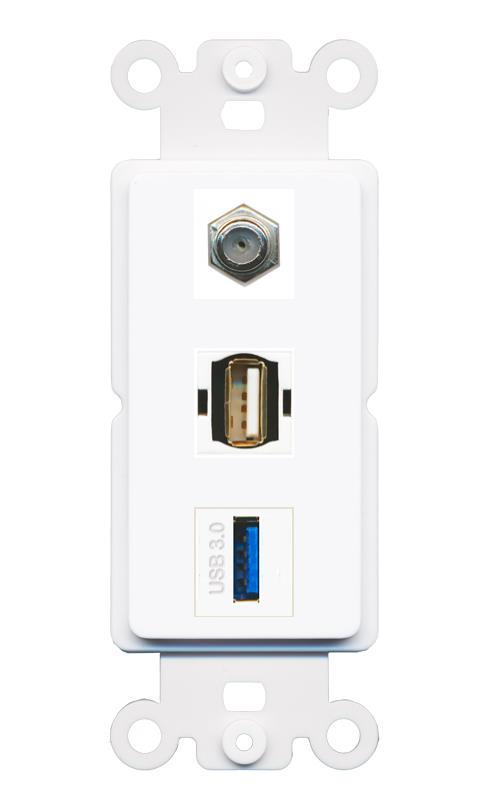 COAX USB-3 USB2 Wall Plate [White]