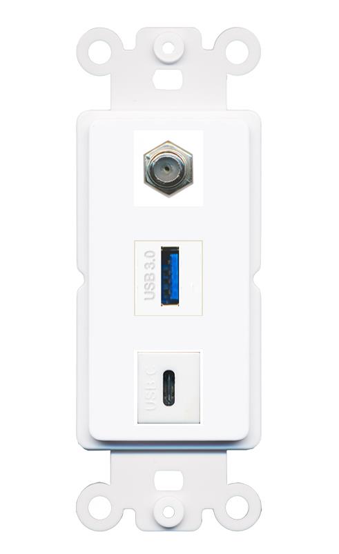 COAX USB-3 USBC Wall Plate [White]