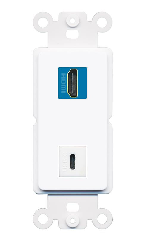 HDMI-BLUE USBC Rocker Insert Module Wall Plate [White]