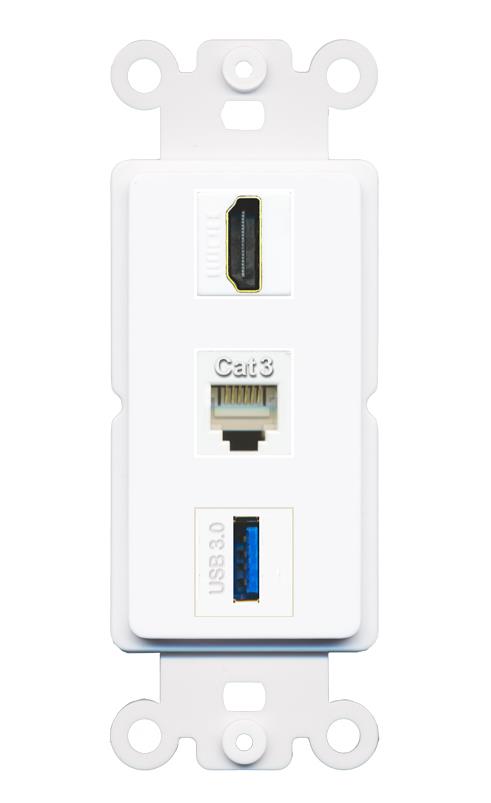 HDMI PHONE USB-3 Wall Plate [White]