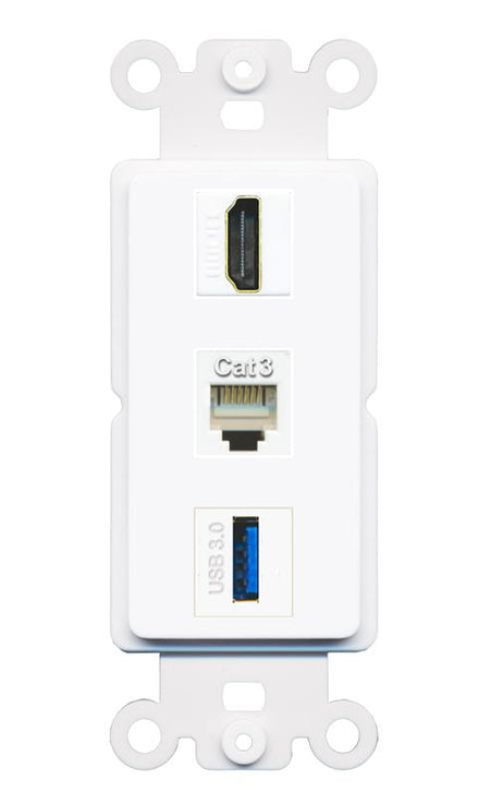 HDMI PHONE USB-3 Wall Plate [White]