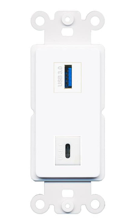 USB-3 USBC Rocker Insert Module Wall Plate [White]