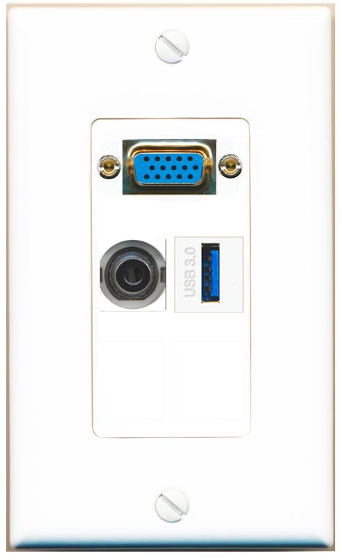 1 3.5mm 1 USB-3 Wall Plate [White]