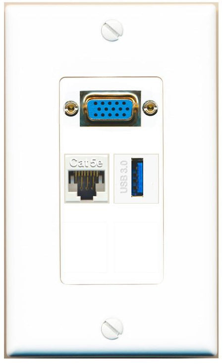1 CAT5E 1 USB-3 Wall Plate [White]
