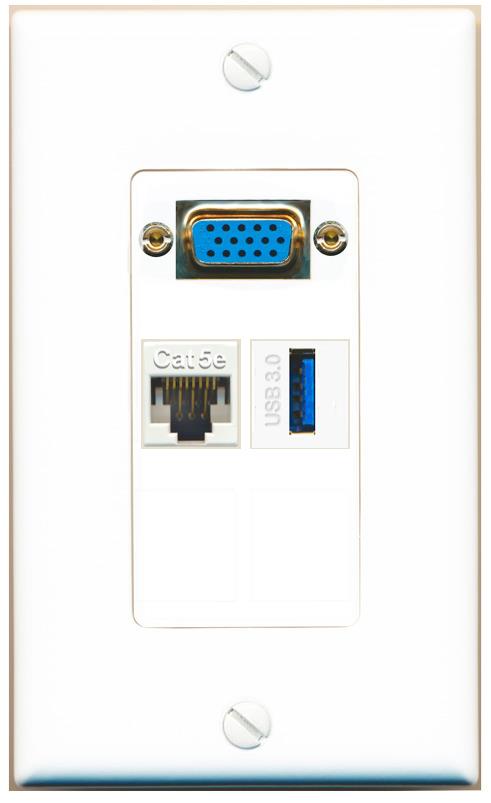 1 CAT5E 1 USB-3 Wall Plate [White]