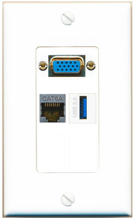 1 CAT6A 1 USB-3 Wall Plate [White]