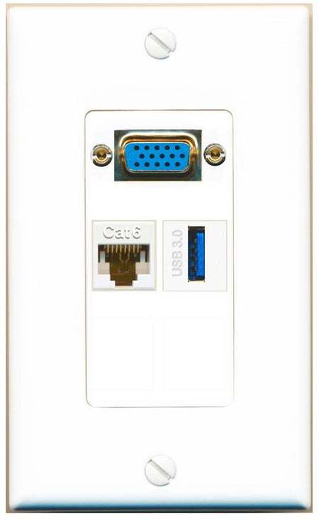 1 CAT6 1 USB-3 Wall Plate [White]