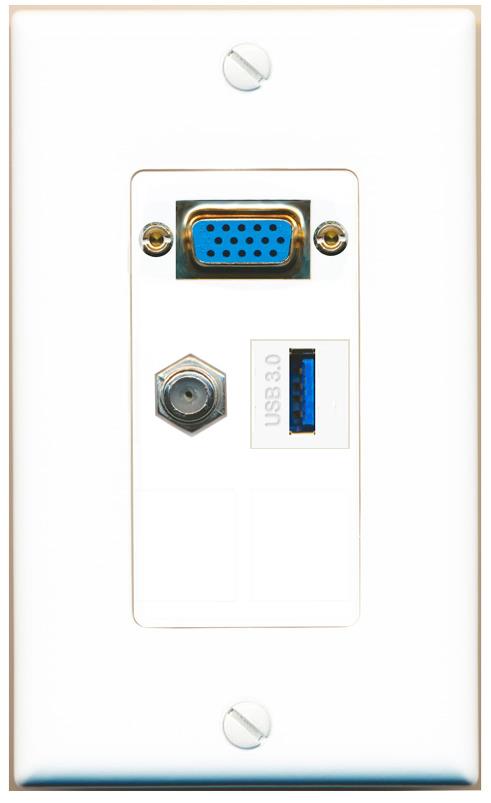 1 COAX 1 USB-3 Wall Plate [White]