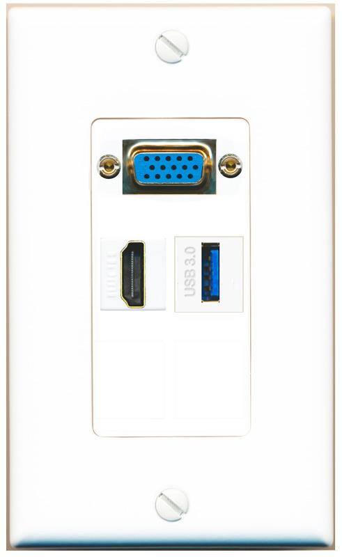 1 HDMI 1 USB-3 Wall Plate [White]