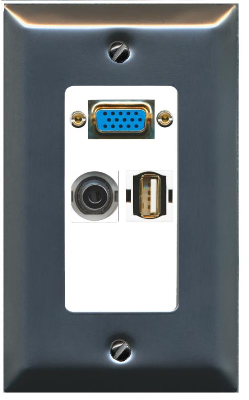 1 3.5mm 1 USB2 Wall Plate [White]