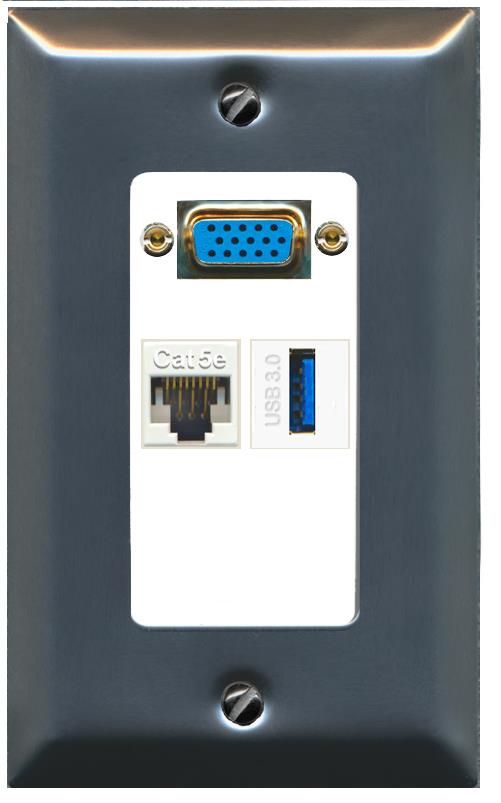 1 CAT5E 1 USB-3 Wall Plate [White]