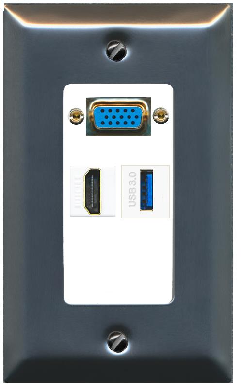 1 HDMI 1 USB-3 Wall Plate [White]
