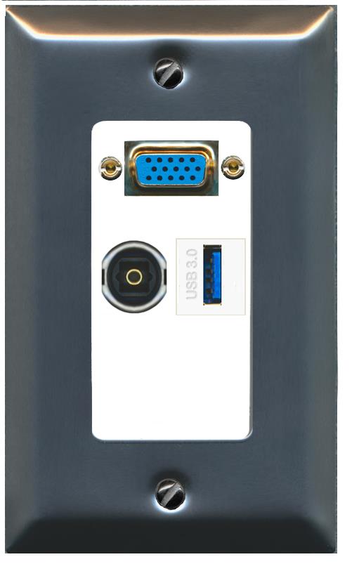 1 TOSLINK 1 USB-3 Wall Plate [White]