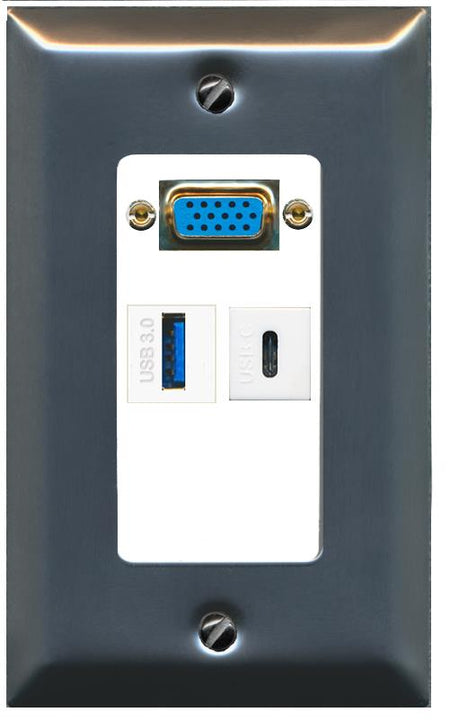1 USB-3 1 USBC Wall Plate [White]