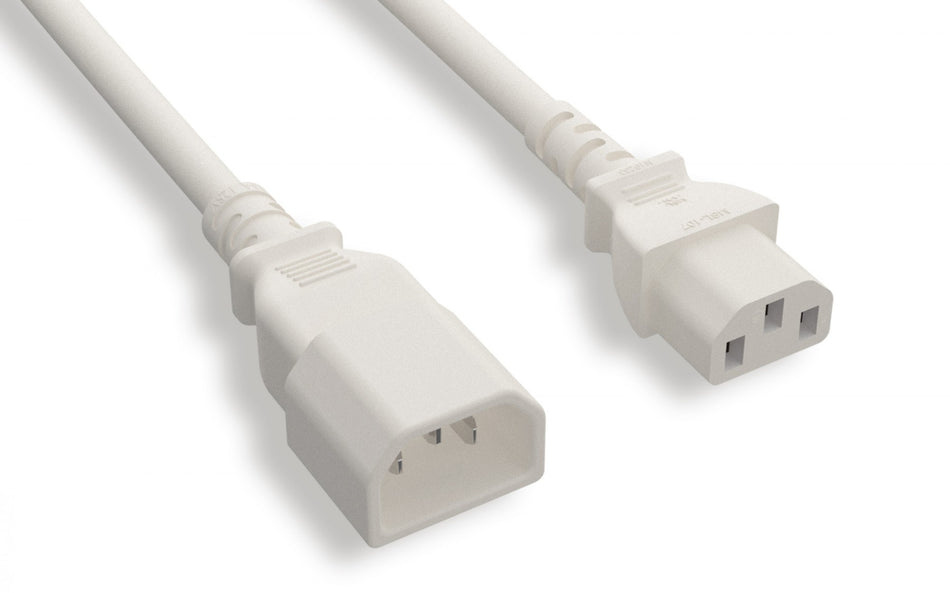 RiteAV Power Cord, C13/C14, 18AWG,  SJT, 10A, 250V, White, 5FT