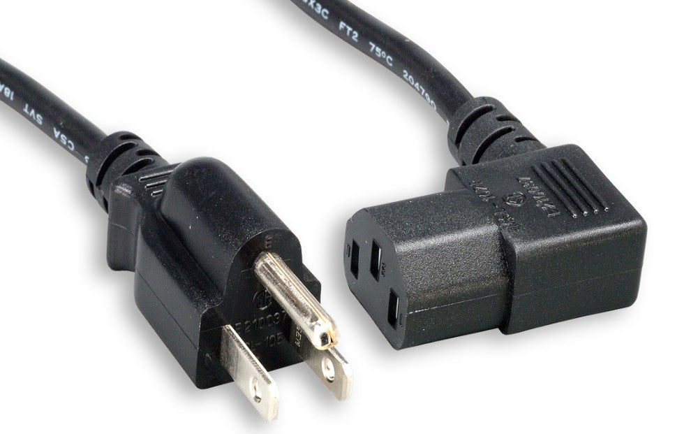RiteAV Power Cord, NEMA5-15P / C13 Right angle, 18AWG, 10A, 125V, Black, 15FT