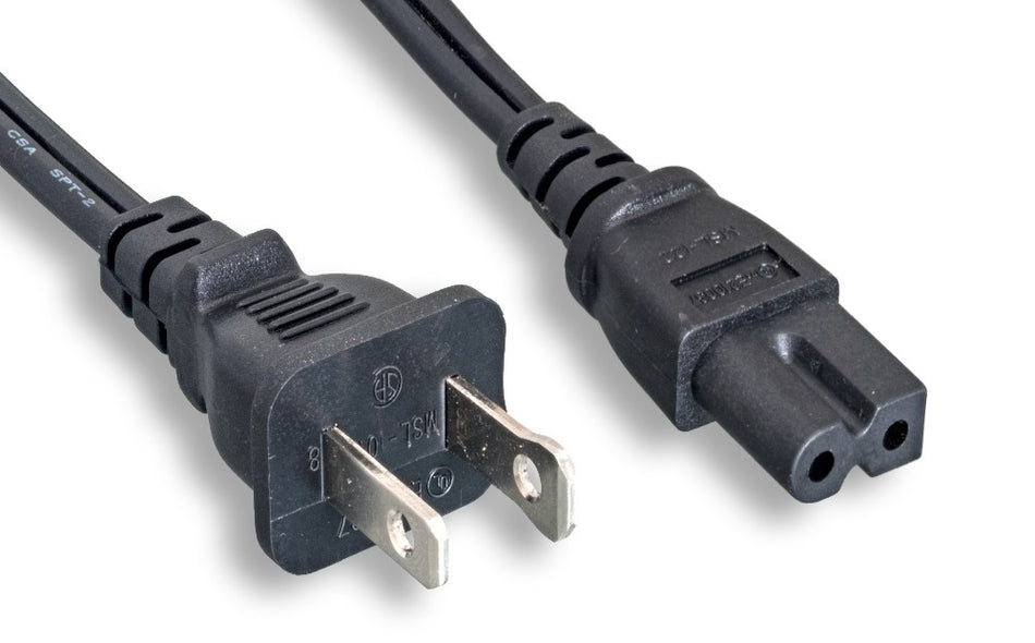 RiteAV US Figure 8 Power Cord, NEMA1-15P / C7, Polarized, SPT-2, 18AWG, Black, 15FT
