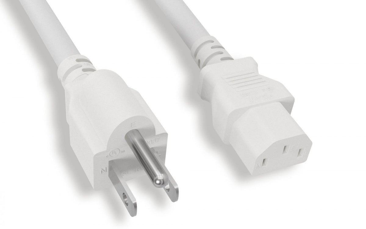 RiteAV Heavy-Duty Power Cord, NEMA5-15P / C13, SJT,14AWG, 15A, 125V, White, 3FT
