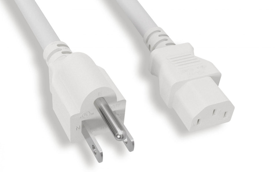 RiteAV Heavy-Duty Power Cord, NEMA5-15P / C13, SJT,14AWG, 15A, 125V, White, 3FT