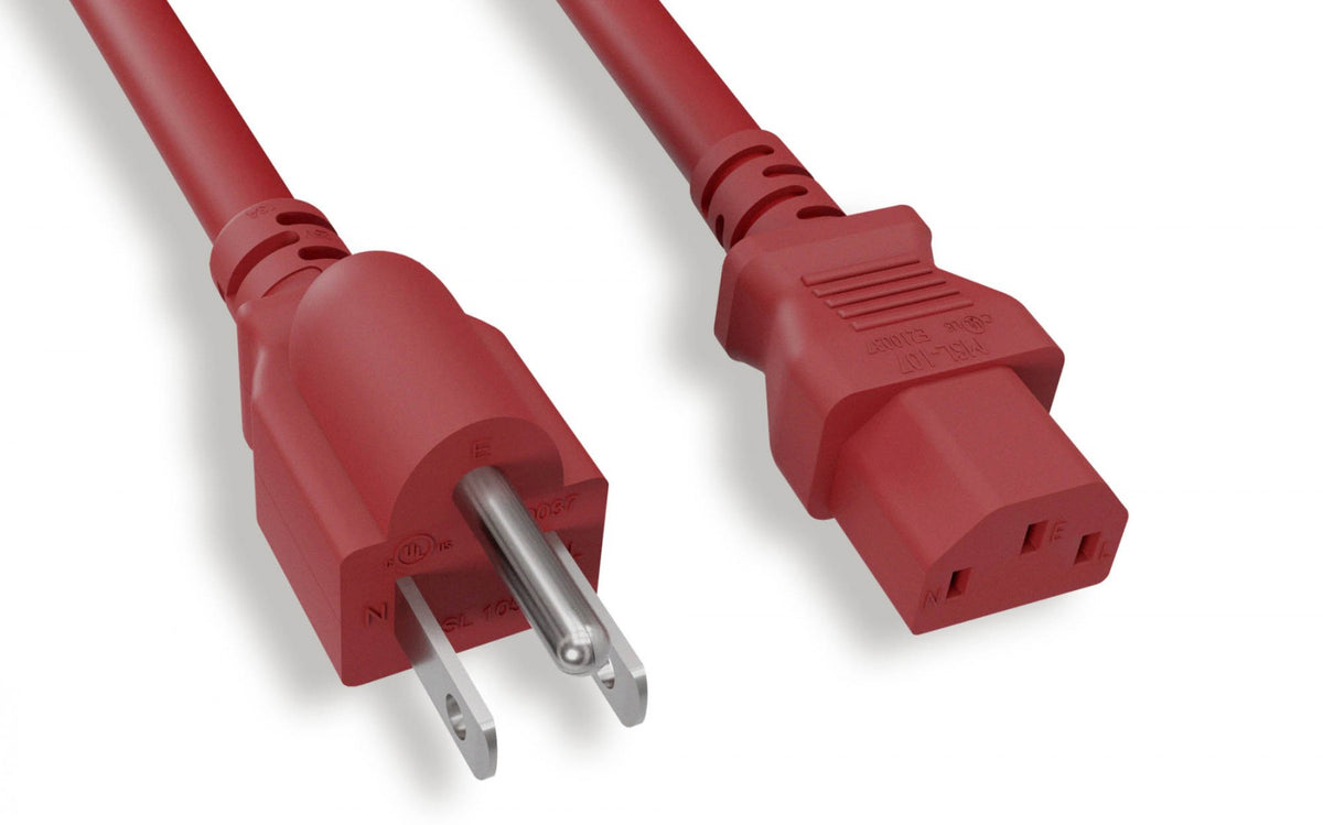 RiteAV Heavy-Duty Power Cord, NEMA5-15P / C13, SJT,14AWG, 15A, 125V, Red, 4FT