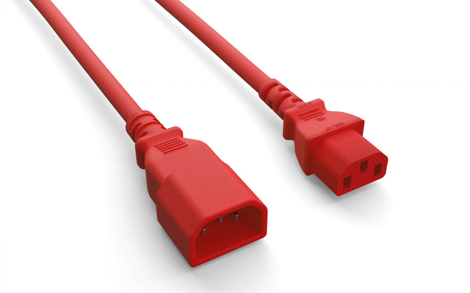 RiteAV Heavy-Duty Power Cord, C13/C14, 14AWG,  SJT, 15A, 250V, Red, 10FT