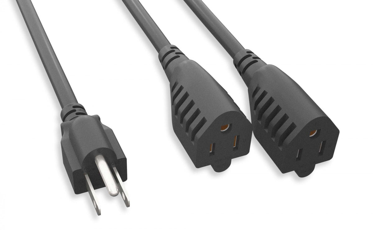 RiteAV Heavy Duty 2 to 1 Power Cord NEMA 5-15P/5-15Rx2 14AWG 105C 14" - 2 Pack