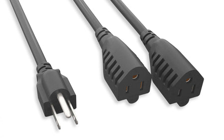 RiteAV Heavy Duty 2 to 1 Power Cord NEMA 5-15P/5-15Rx2 14AWG 105C 14" - 2 Pack