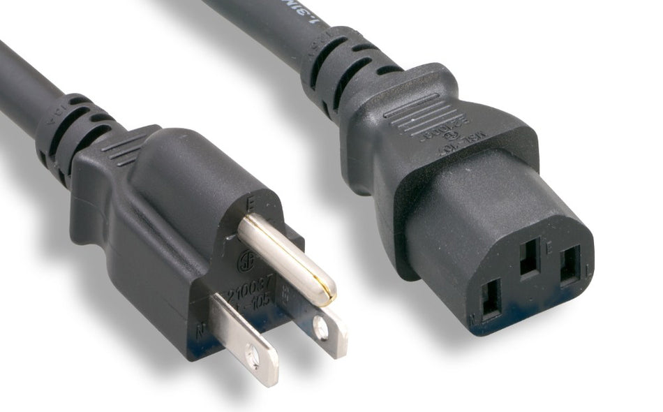 RiteAV Heavy-Duty Power Cord, NEMA5-15P / C13, SJT,16AWG, 13A, 125V, Black, 1FT