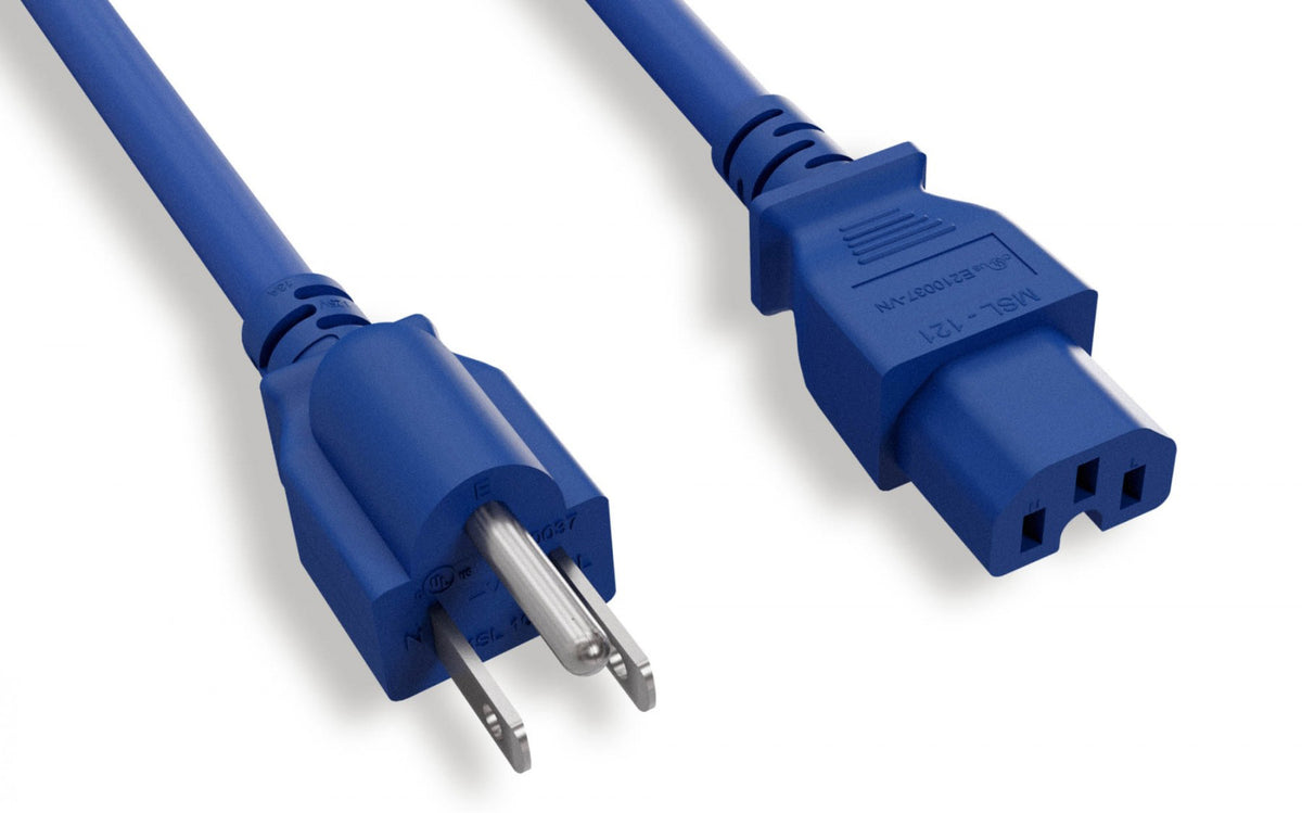 RiteAV Heavy Duty Power Cord 14AWG, NEMA5-15P / C15 SJT 15A 125V Blue, 1FT