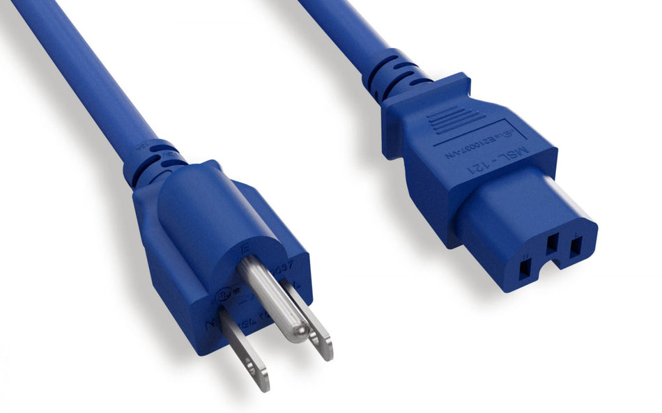 RiteAV Heavy Duty Power Cord 14AWG, NEMA5-15P / C15 SJT 15A 125V Blue, 1FT