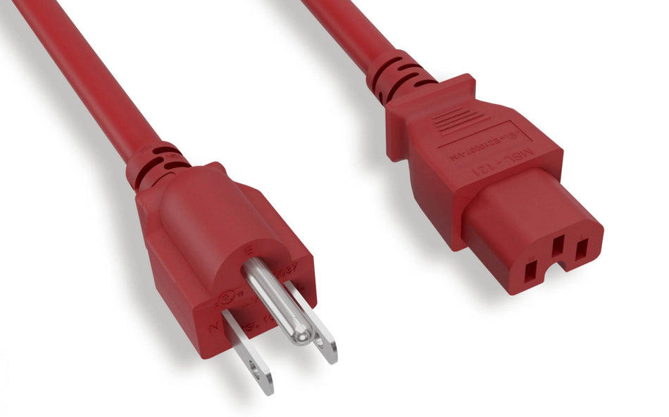 RiteAV Heavy Duty Power Cord 14AWG, NEMA5-15P / C15 SJT 15A 125V Red, 4FT