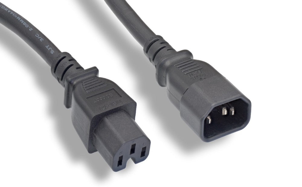 RiteAV Heavy-Duty Power Cord, C14/C15 14AWG 15A 250V Black, 3FT