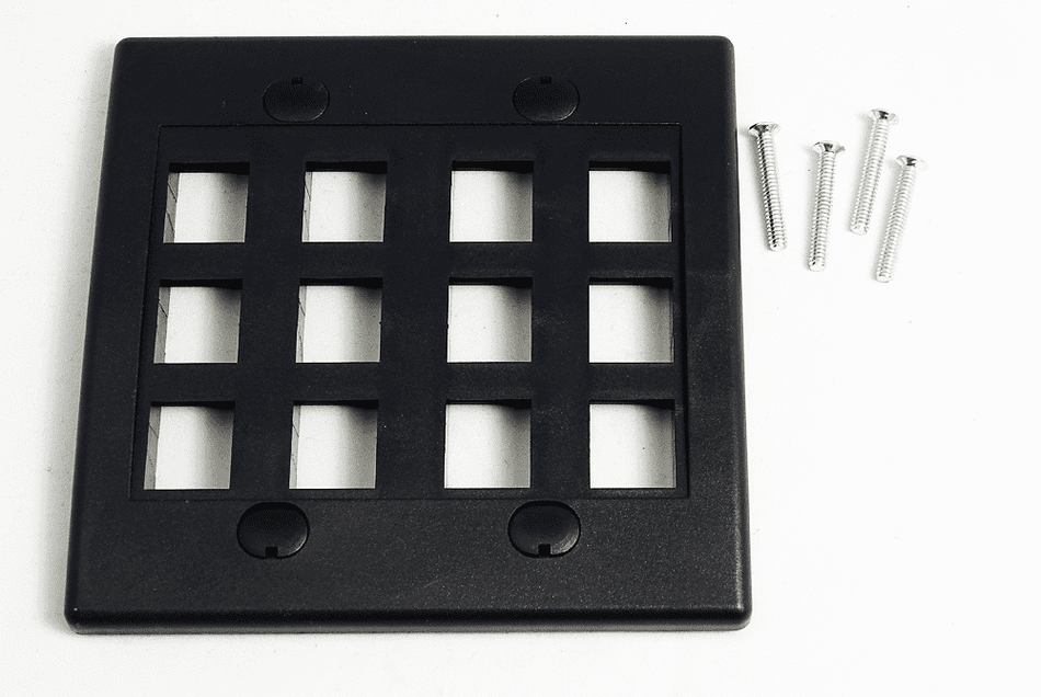RiteAV - Keystone Wall Plate Double Gang 12-Port Black (1 Piece Flush)