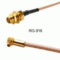 PIMFG RG-316 SMA-RP Female Bulkhead to MMCX-RP Male Right-Angle Cable, 220mm