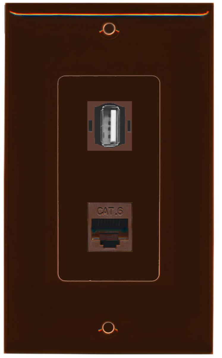 RiteAV - 1 USB A/A and 1 HDMI Port Decorative Wall Plate - Brown - Bracket Included