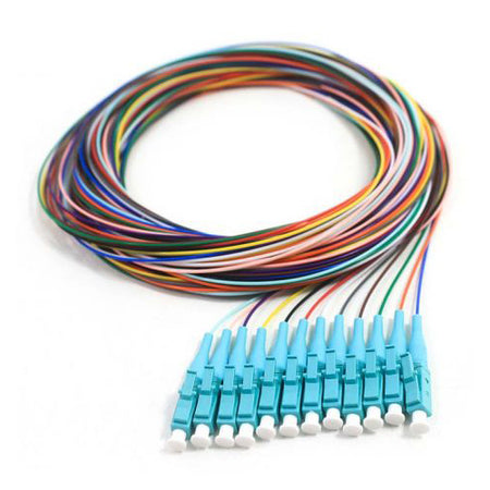 RiteAV 12 Strand Fiber Pigtail, 50/125 Multimode(Aqua Boot) OM4, LC/PC Connectors, 3 meter
