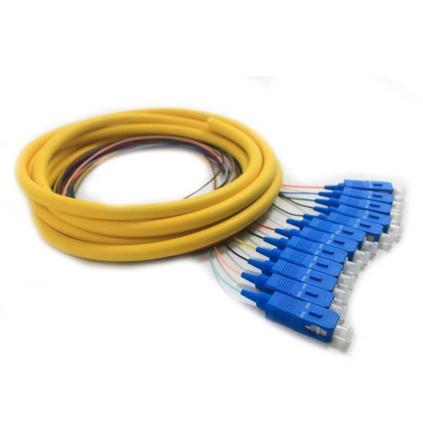 RiteAV 12 Strand Fiber Distribution Pigtail, Singlemode, SC/UPC Connectors, Blue Boots, 3 meter(1m 900um fanout + 2m distribution tail)