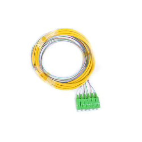RiteAV 6 Strand Fiber Distribution Pigtail, Singlemode, SC/APC Connectors, Green Boots, 3 meter (1m 900um fanout + 2m distribution tail)