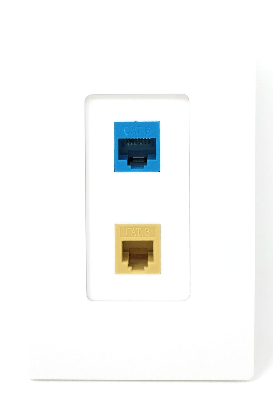 RiteAV - 1 Port Phone Beige 1 Port Cat6 Ethernet Blue Screwless Decorative Wall Plate - White