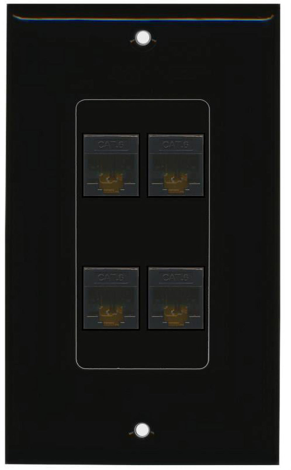 RiteAV Decorative 1 Gang 4 Port Cat6 Wall Plate - Black/Black