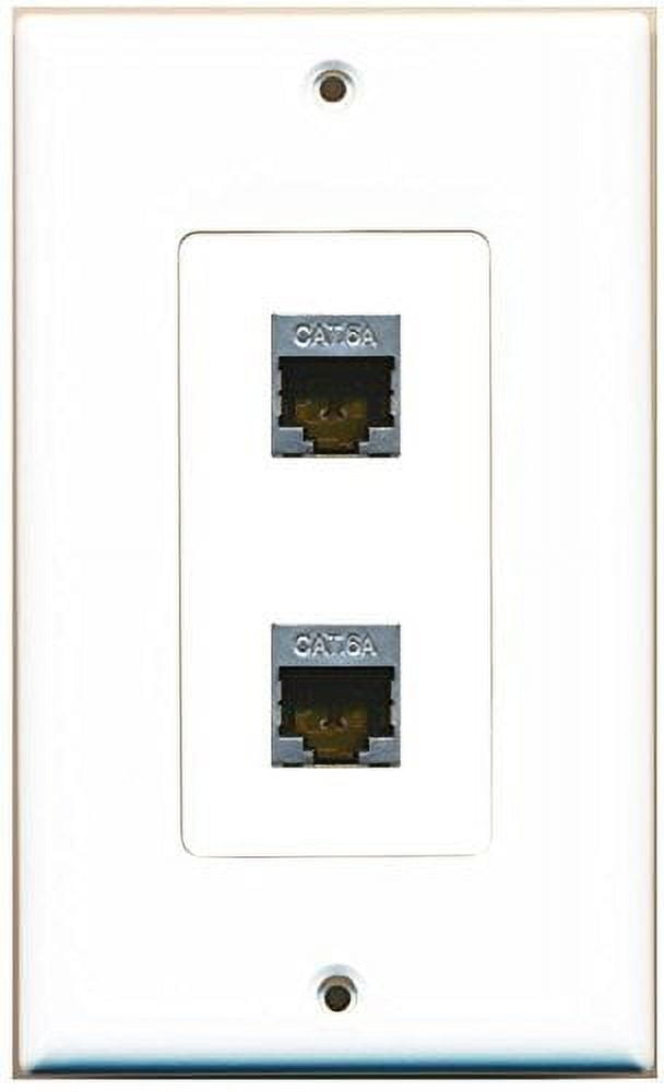 RiteAV CAT 6A 2 Port Shielded Cat6a Wall Plate 1 Gang Decorative White