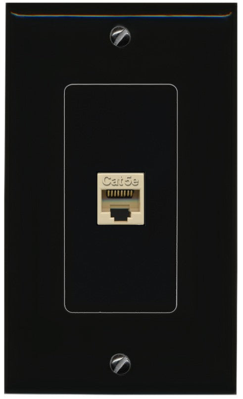 RiteAV 1 Port CAT5E-IVORY Wall Plate - 1 Gang Decorative [Black/Black]