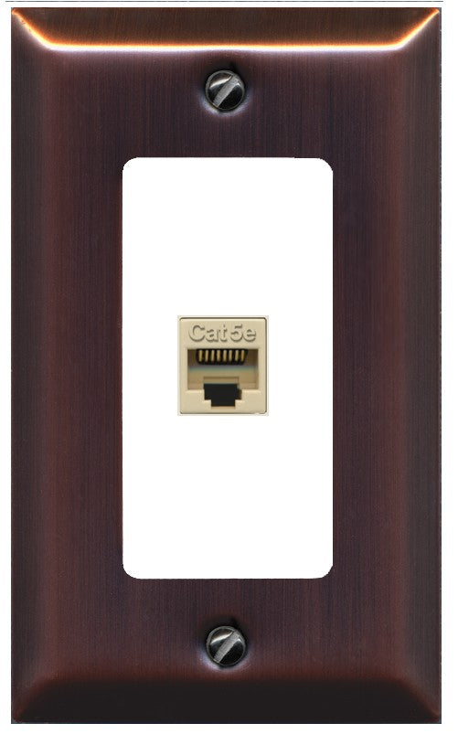 RiteAV 1 Port CAT5E-IVORY Wall Plate - 1 Gang Decorative [Brushed-Copper/White]