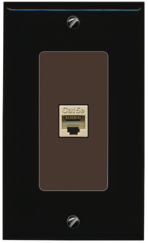 RiteAV 1 Port CAT5E-IVORY Wall Plate - 1 Gang Decorative [Black/Brown]