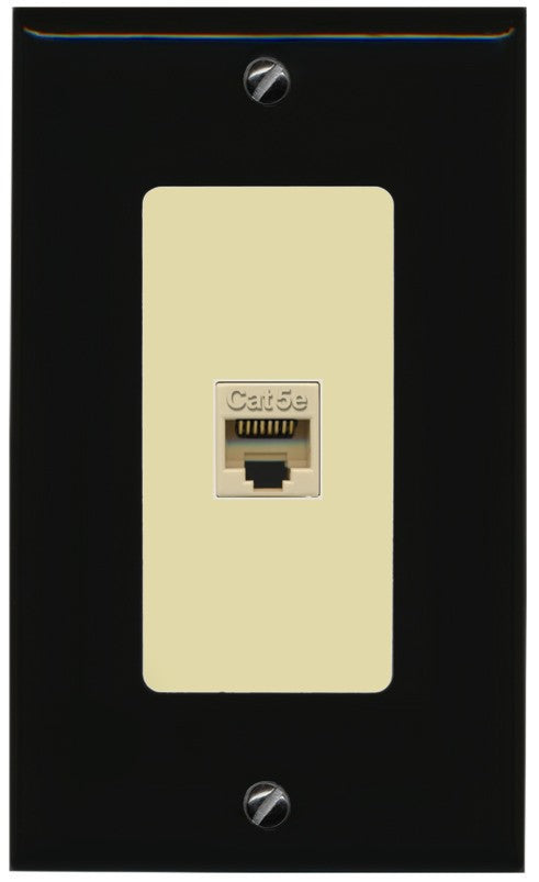 RiteAV 1 Port CAT5E-IVORY Wall Plate - 1 Gang Decorative [Black/Ivory]