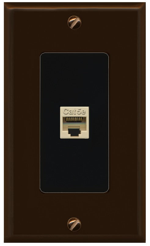 RiteAV 1 Port CAT5E-IVORY Wall Plate - 1 Gang Decorative [Brown/Black]