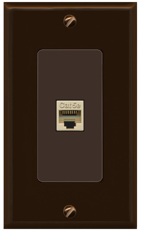 RiteAV 1 Port CAT5E-IVORY Wall Plate - 1 Gang Decorative [Brown/Brown]