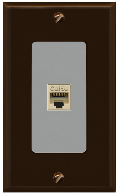 RiteAV 1 Port CAT5E-IVORY Wall Plate - 1 Gang Decorative [Brown/Gray]